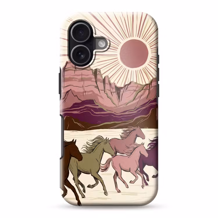 Paarden - Rennend - Woestijn - Natuur - Abstract Toughcase MagSafe Apple iPhone 17 klein -3d