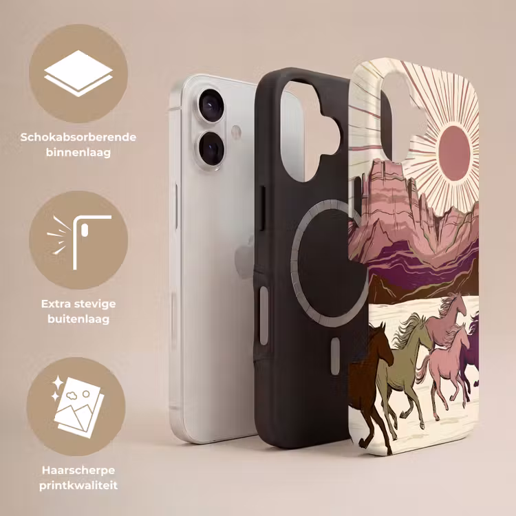 Paarden - Rennend - Woestijn - Natuur - Abstract Toughcase MagSafe Apple iPhone 17 klein -USP_Lagen_NL