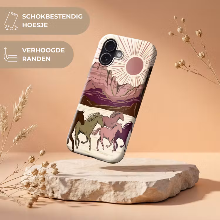 Paarden - Rennend - Woestijn - Natuur - Abstract Toughcase MagSafe Apple iPhone 17 klein -USP_RandenV_NL