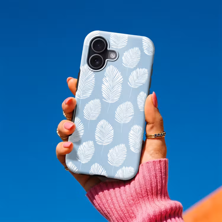 Palmbladeren - Naadloos - Patroon - Pastelblauw Toughcase MagSafe Apple iPhone 17 klein 1017 -Sfeer1V