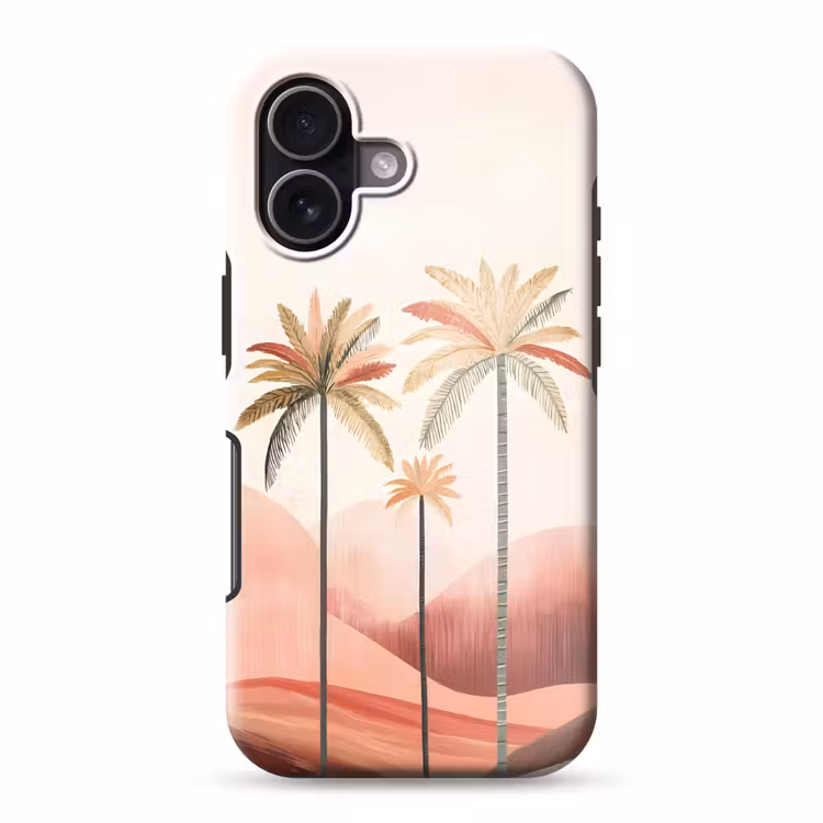 Palmbomen - Heuvels - Minimalistisch - Zachtroze Toughcase MagSafe Apple iPhone 17 klein -3d