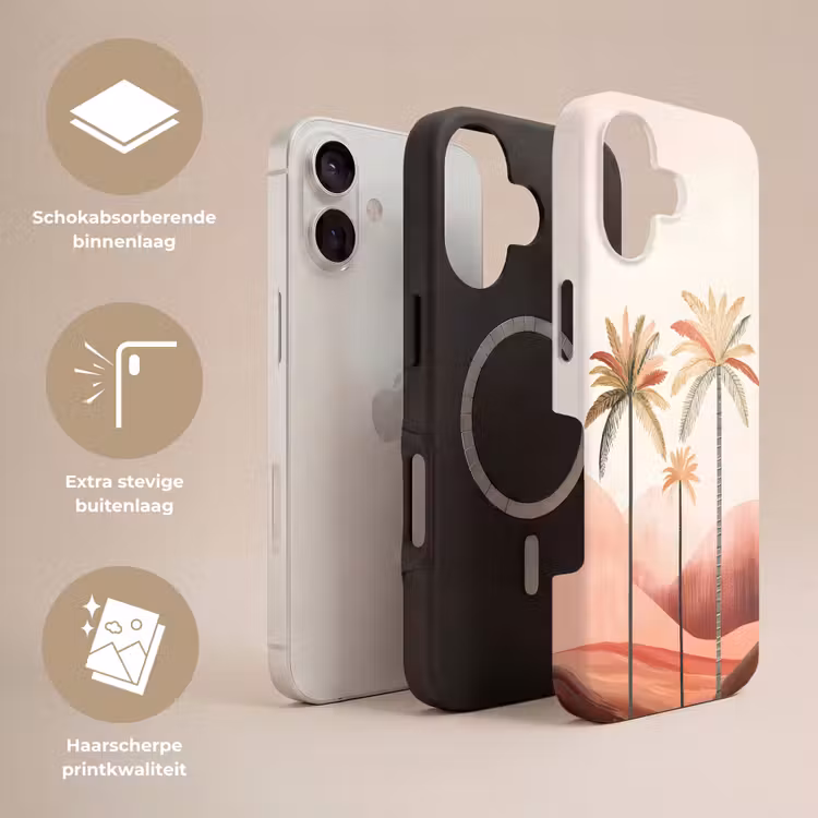 Palmbomen - Heuvels - Minimalistisch - Zachtroze Toughcase MagSafe Apple iPhone 17 klein -USP_Lagen_NL
