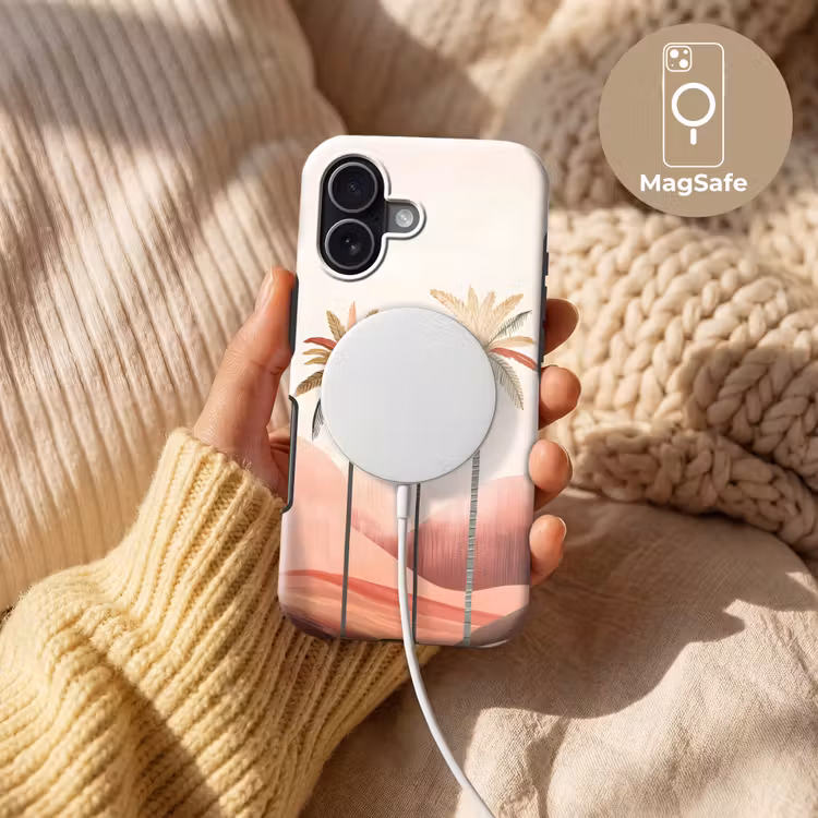Palmbomen - Heuvels - Minimalistisch - Zachtroze Toughcase MagSafe Apple iPhone 17 klein -USP_MagsafeV