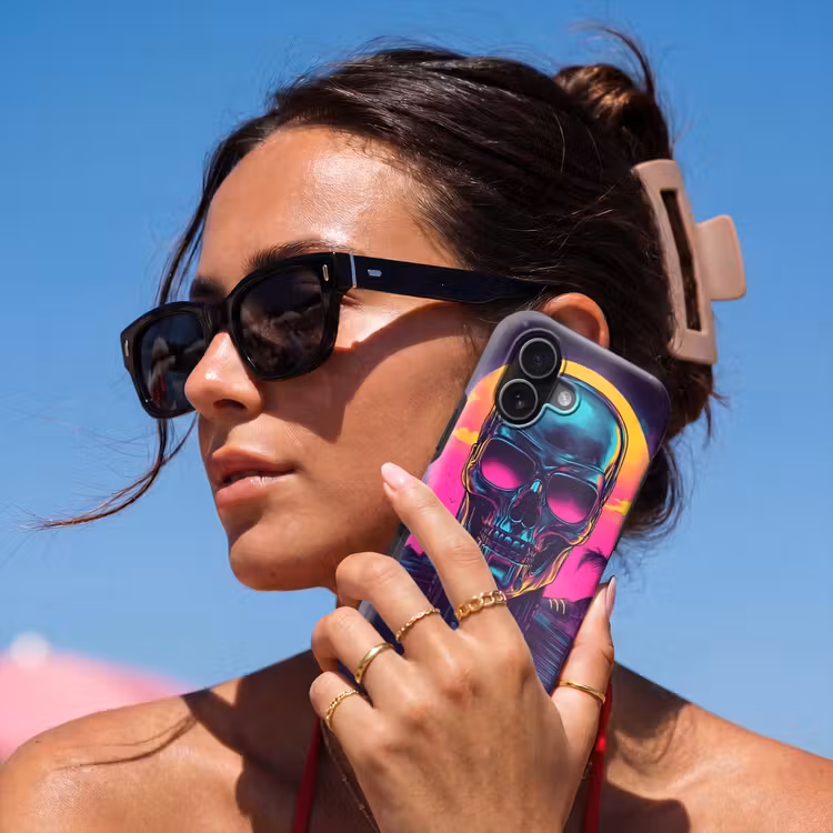 Palmbomen - Hoofd - Metallic - Zonsondergang Toughcase MagSafe Apple iPhone 17 klein -Sfeer2V