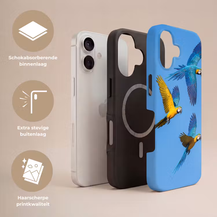 Papagaai - Vliegen - Blauw - Geel Toughcase MagSafe Apple iPhone 17 klein -USP_Lagen_NL