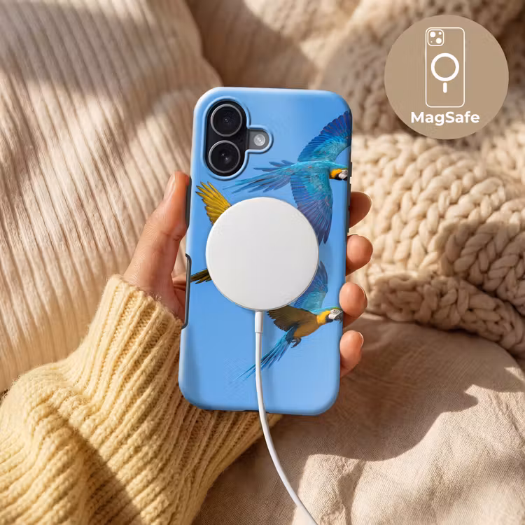 Papagaai - Vliegen - Blauw - Geel Toughcase MagSafe Apple iPhone 17 klein -USP_MagsafeV
