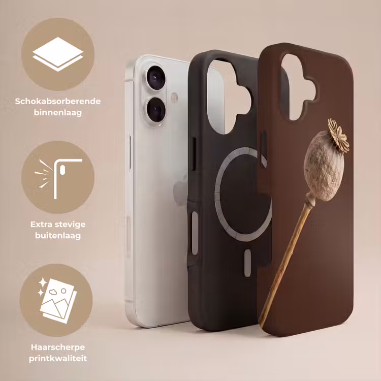 Papaverbol - Droogbloem - Bruin - Minimalistisch Toughcase MagSafe Apple iPhone 17 klein -USP_Lagen_NL