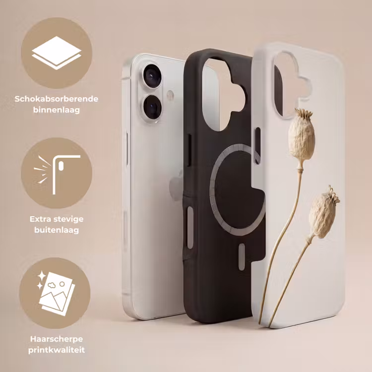 Papaverbollen - Droogbloemen - Minimalistisch - Beige - Rustig Toughcase MagSafe Apple iPhone 17 klein -USP_Lagen_NL