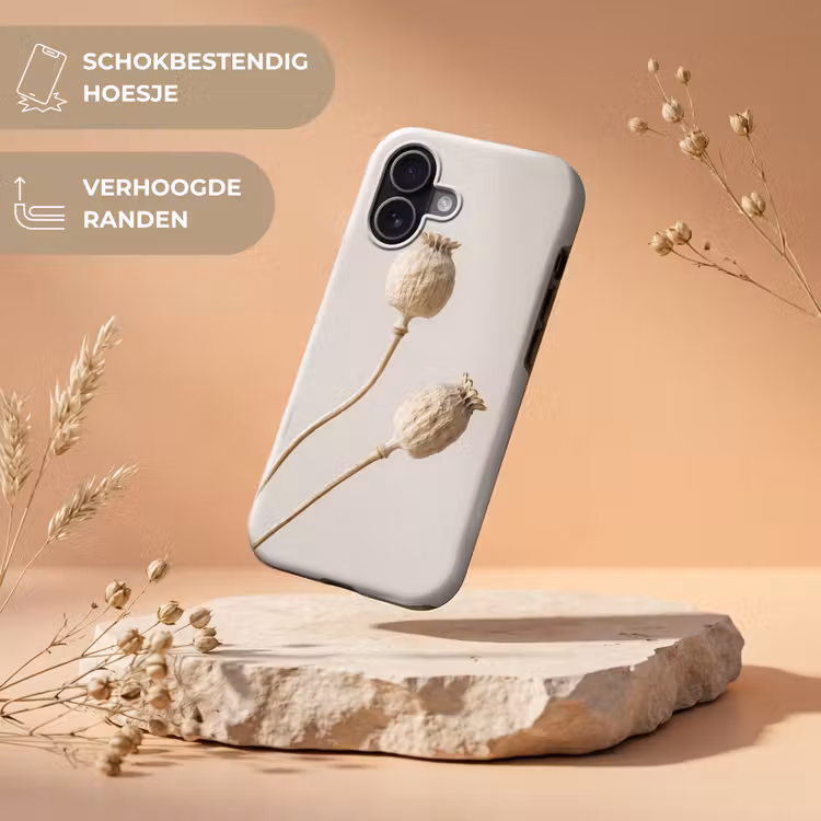 Papaverbollen - Droogbloemen - Minimalistisch - Beige - Rustig Toughcase MagSafe Apple iPhone 17 klein -USP_RandenV_NL