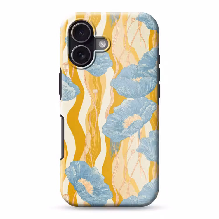 Papavers - Botanisch - Blauw Toughcase MagSafe Apple iPhone 17 klein 1017 -3d