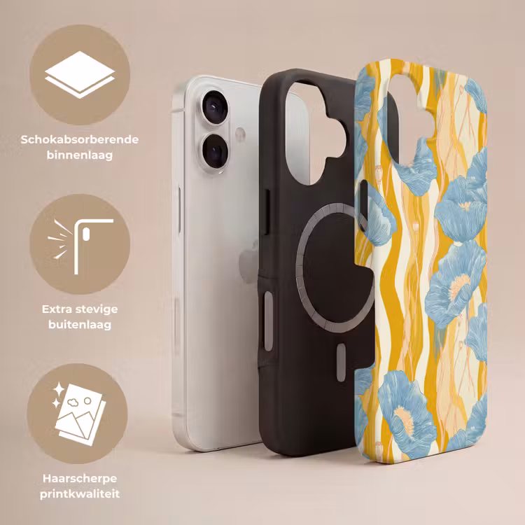 Papavers - Botanisch - Blauw Toughcase MagSafe Apple iPhone 17 klein 1017 -USP_Lagen_NL