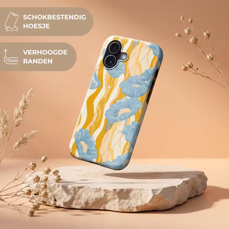 Papavers - Botanisch - Blauw Toughcase MagSafe Apple iPhone 17 klein 1017 -USP_RandenV_NL