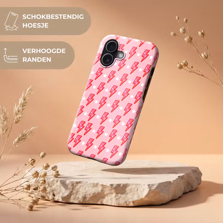 Patroon - Bliksem - Ster - Glitter - Roze Toughcase MagSafe Apple iPhone 17 klein -USP_RandenV_NL