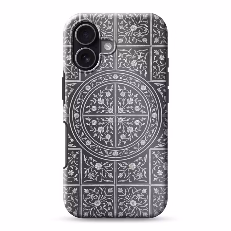 Patroon - Bloemmotief - Decoratie - Klassiek - Zwart Toughcase MagSafe Apple iPhone 17 klein -3d
