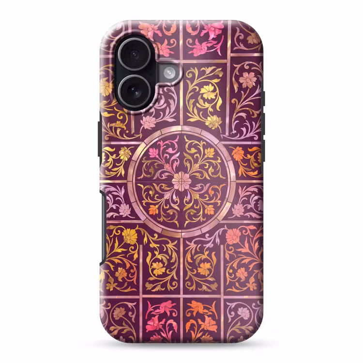 Patroon - Floraal - Oosters - Paars - Goud Toughcase MagSafe Apple iPhone 17 klein -3d