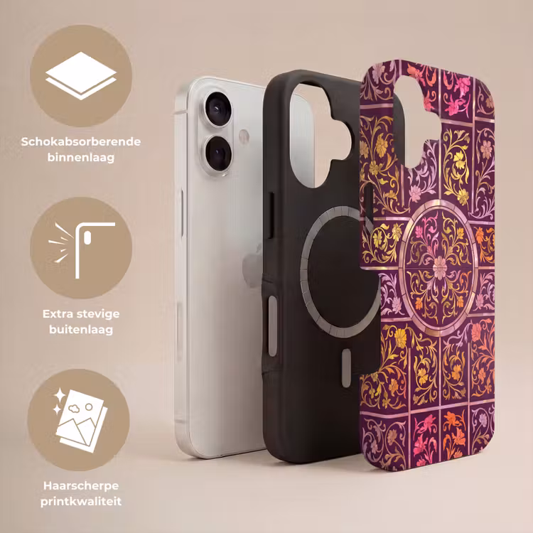 Patroon - Floraal - Oosters - Paars - Goud Toughcase MagSafe Apple iPhone 17 klein -USP_Lagen_NL
