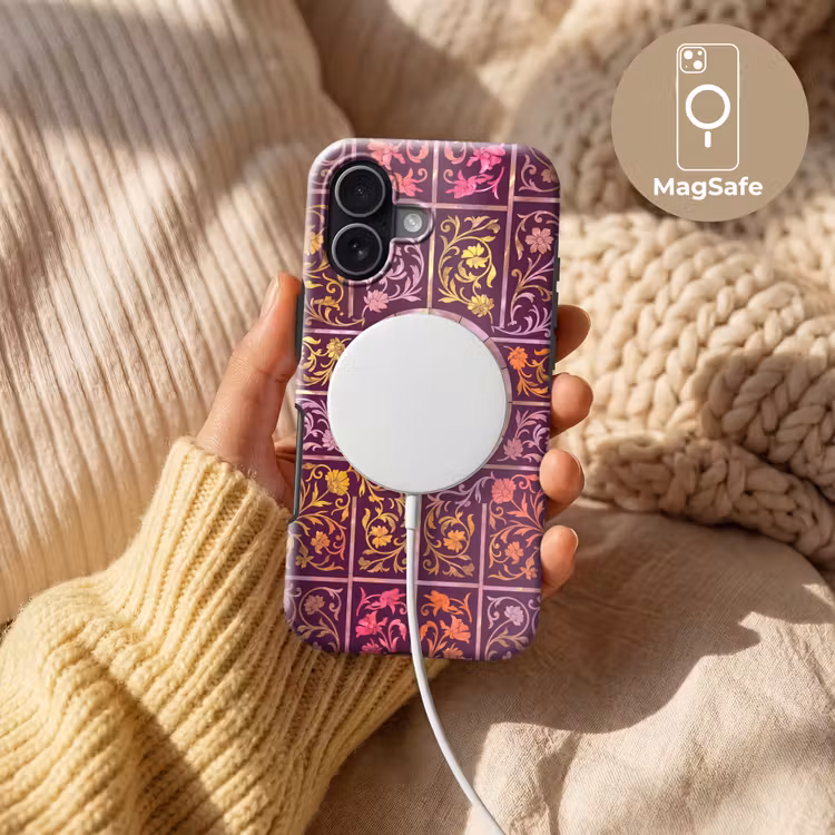 Patroon - Floraal - Oosters - Paars - Goud Toughcase MagSafe Apple iPhone 17 klein -USP_MagsafeV