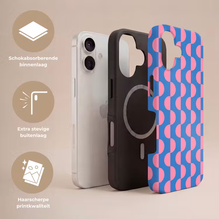 Patroon - Halve cirkels - Abstract - Modern - Roze - Blauw Toughcase MagSafe Apple iPhone 17 klein -USP_Lagen_NL