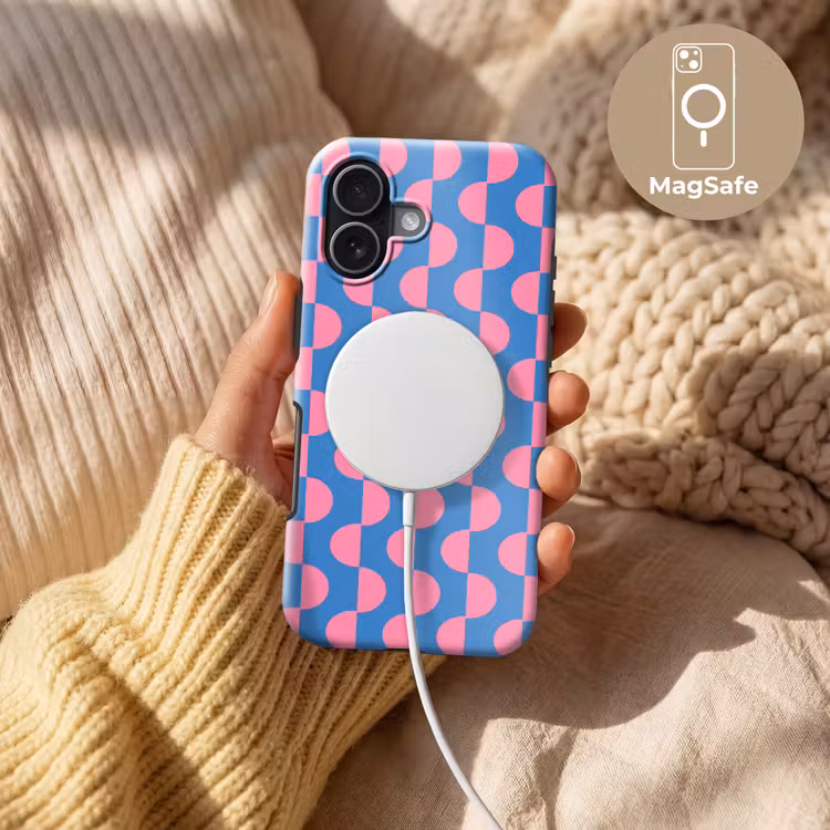 Patroon - Halve cirkels - Abstract - Modern - Roze - Blauw Toughcase MagSafe Apple iPhone 17 klein -USP_MagsafeV