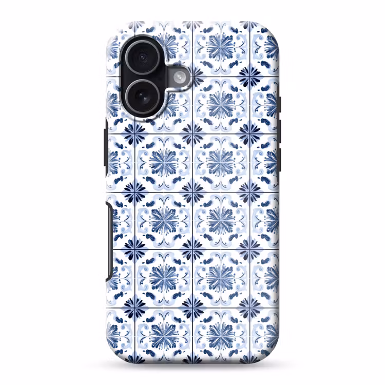 Patroon - Tegel - Blauw Toughcase MagSafe Apple iPhone 17 klein 1017 -3d