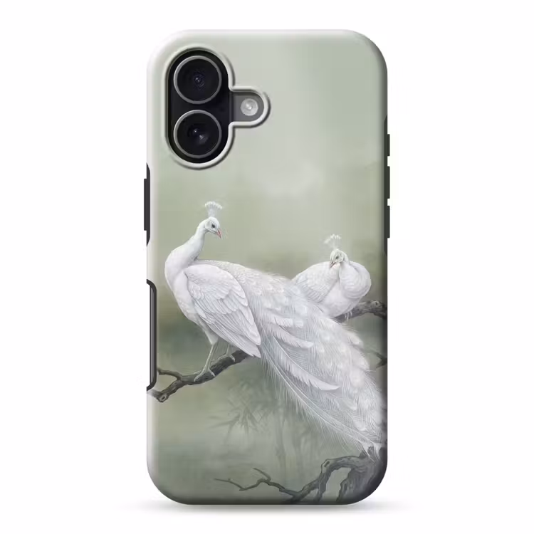 Pauwen - Wit - Natuur - Groen Toughcase MagSafe Apple iPhone 17 klein -3d