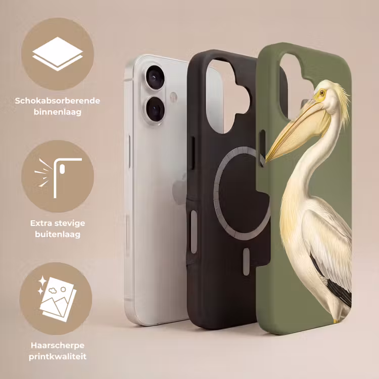 Pelikaan - Wit - Vogel - Klassiek - Natuur Toughcase MagSafe Apple iPhone 17 klein -USP_Lagen_NL