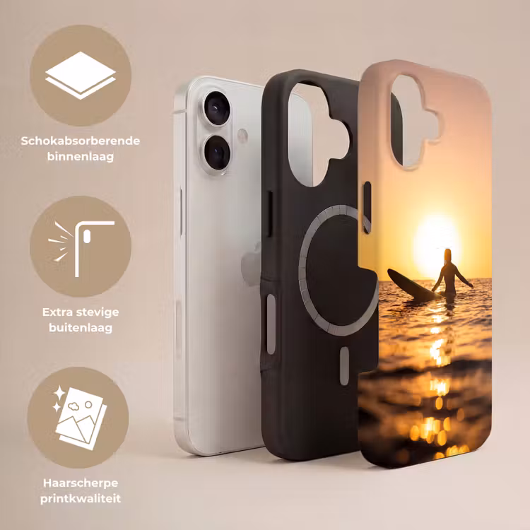 Persoon - Surfen - Zonsondergang - Zee - Oranje Toughcase MagSafe Apple iPhone 17 klein -USP_Lagen_NL