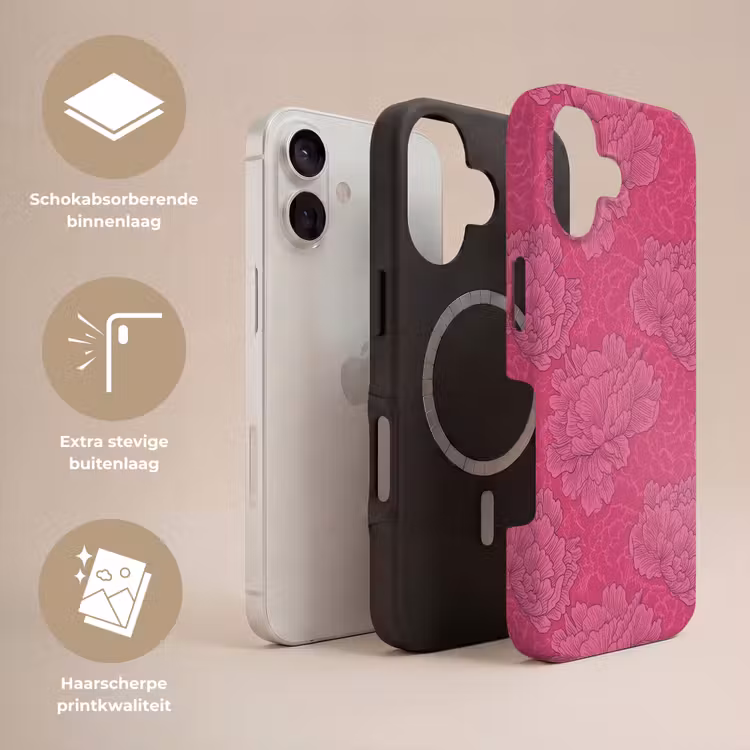 Pioenrozen - Energiek - Roze Toughcase MagSafe Apple iPhone 17 klein 1017 -USP_Lagen_NL