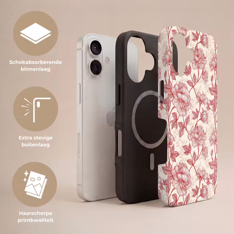 Pioenrozen - Modern - Rood Toughcase MagSafe Apple iPhone 17 klein 1017 -USP_Lagen_NL