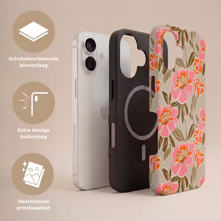 Pioenrozen - Patroon - Roze Toughcase MagSafe Apple iPhone 17 klein 1017 -USP_Lagen_NL