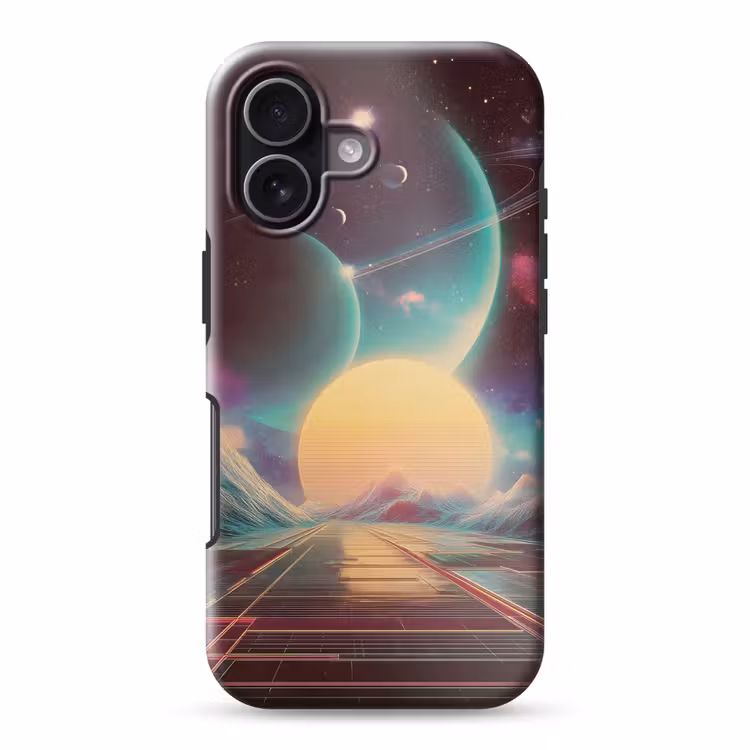 Planeten - Neon - Berglandschap - Zon Toughcase MagSafe Apple iPhone 17 klein -3d