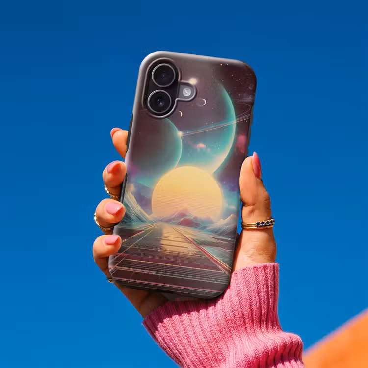 Planeten - Neon - Berglandschap - Zon Toughcase MagSafe Apple iPhone 17 klein -Sfeer1V