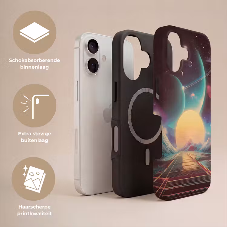 Planeten - Neon - Berglandschap - Zon Toughcase MagSafe Apple iPhone 17 klein -USP_Lagen_NL