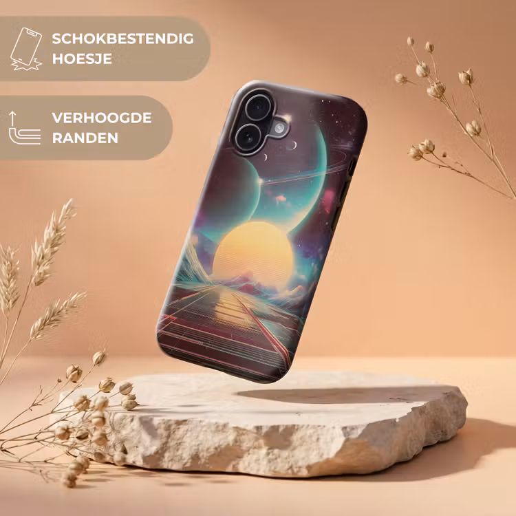 Planeten - Neon - Berglandschap - Zon Toughcase MagSafe Apple iPhone 17 klein -USP_RandenV_NL
