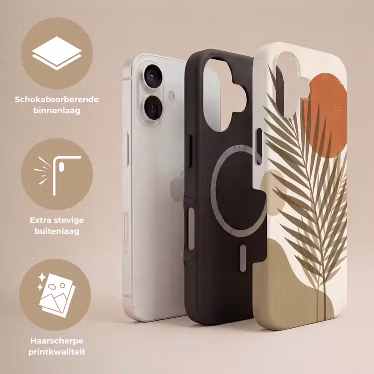 Planten - Bladeren - Abstract - Modern - Beige Toughcase MagSafe Apple iPhone 17 klein -USP_Lagen_NL