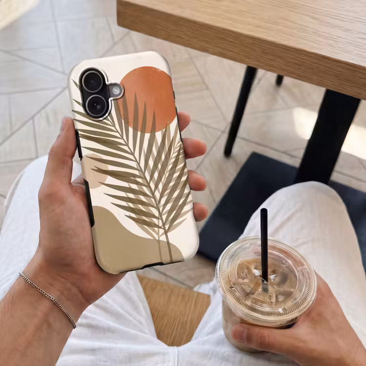 Planten - Bladeren - Abstract - Modern - Beige Toughcase MagSafe Apple iPhone 17 klein -Sfeer1M