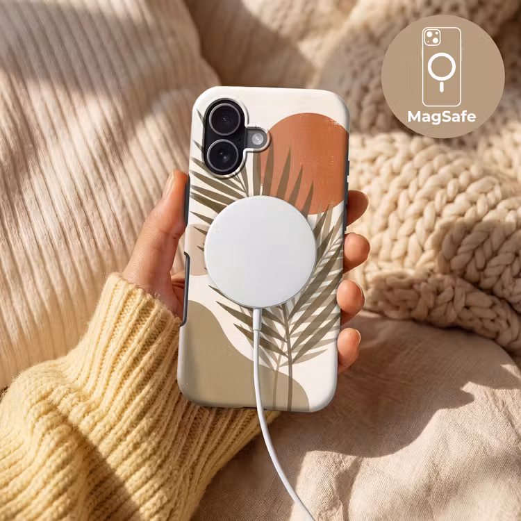 Planten - Bladeren - Abstract - Modern - Beige Toughcase MagSafe Apple iPhone 17 klein -USP_MagsafeV