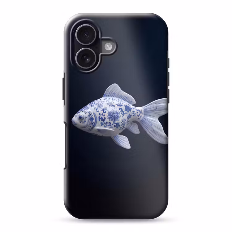 Porselein - Goudvis - Delfts - Blauw Toughcase MagSafe Apple iPhone 17 klein -3d