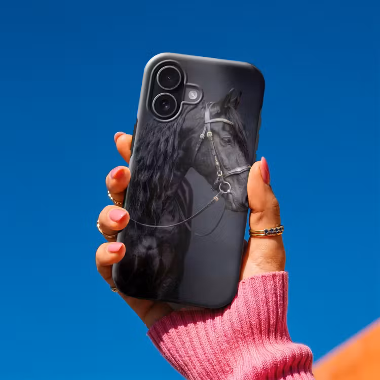 Portret - Paard - Donker Toughcase MagSafe Apple iPhone 17 klein -Sfeer1V