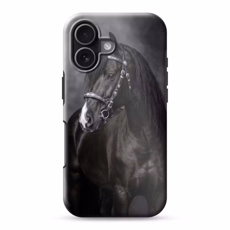 Portret - Paard - Zwart Toughcase MagSafe Apple iPhone 17 klein -3d