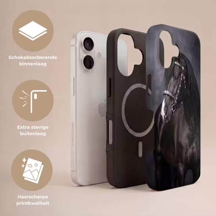 Portret - Paard - Zwart Toughcase MagSafe Apple iPhone 17 klein -USP_Lagen_NL