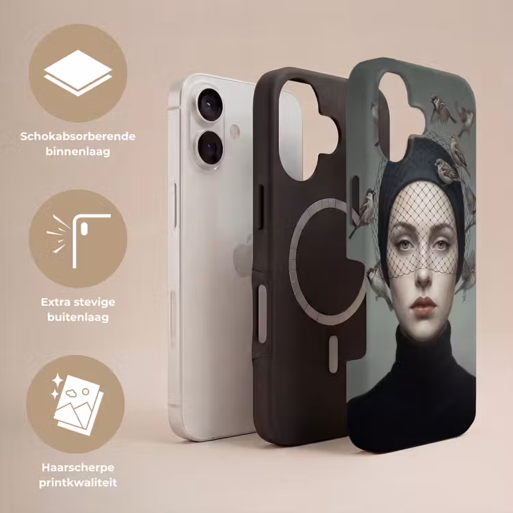 Portret - Vogels - Zwart Toughcase MagSafe Apple iPhone 17 klein -USP_Lagen_NL