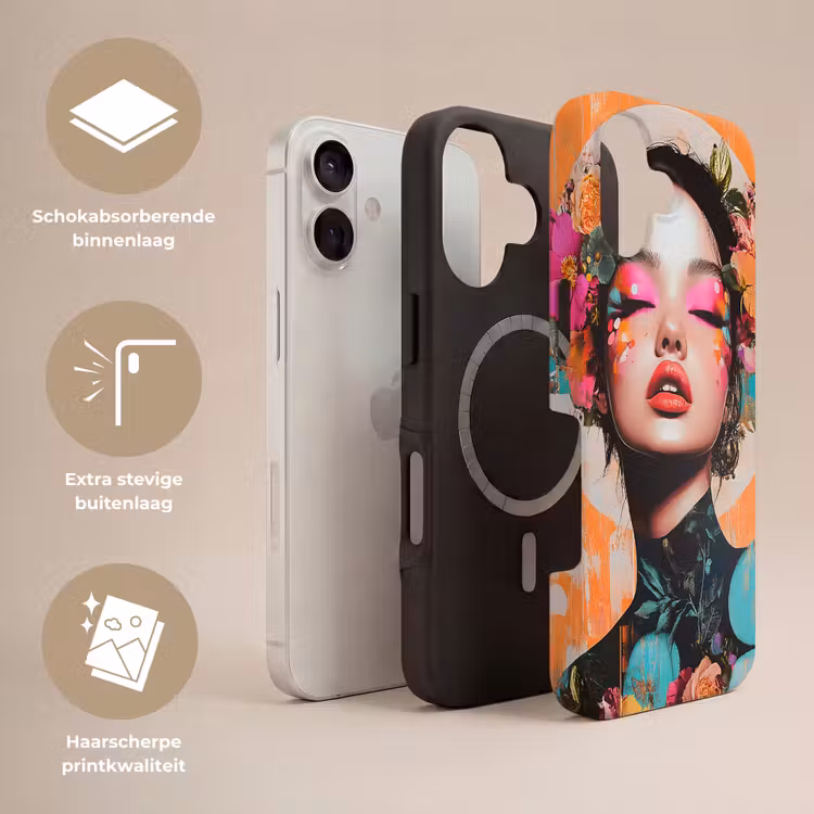 Portret - Vrouw - Abstract - Bloemen Toughcase MagSafe Apple iPhone 17 klein -USP_Lagen_NL