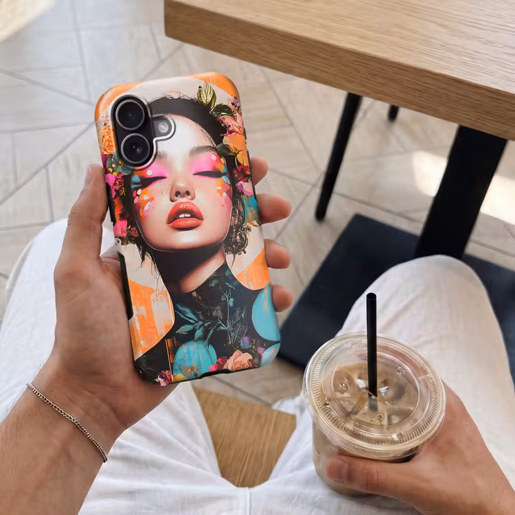 Portret - Vrouw - Abstract - Bloemen Toughcase MagSafe Apple iPhone 17 klein -Sfeer1M