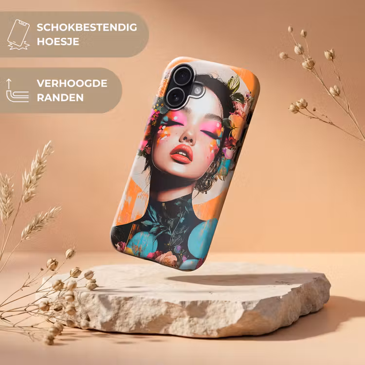 Portret - Vrouw - Abstract - Bloemen Toughcase MagSafe Apple iPhone 17 klein -USP_RandenV_NL