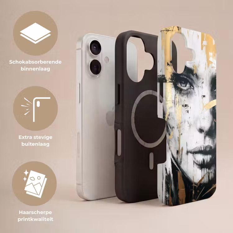 Portret - Vrouw - Penseelstreken - Goud Toughcase MagSafe Apple iPhone 17 klein -USP_Lagen_NL