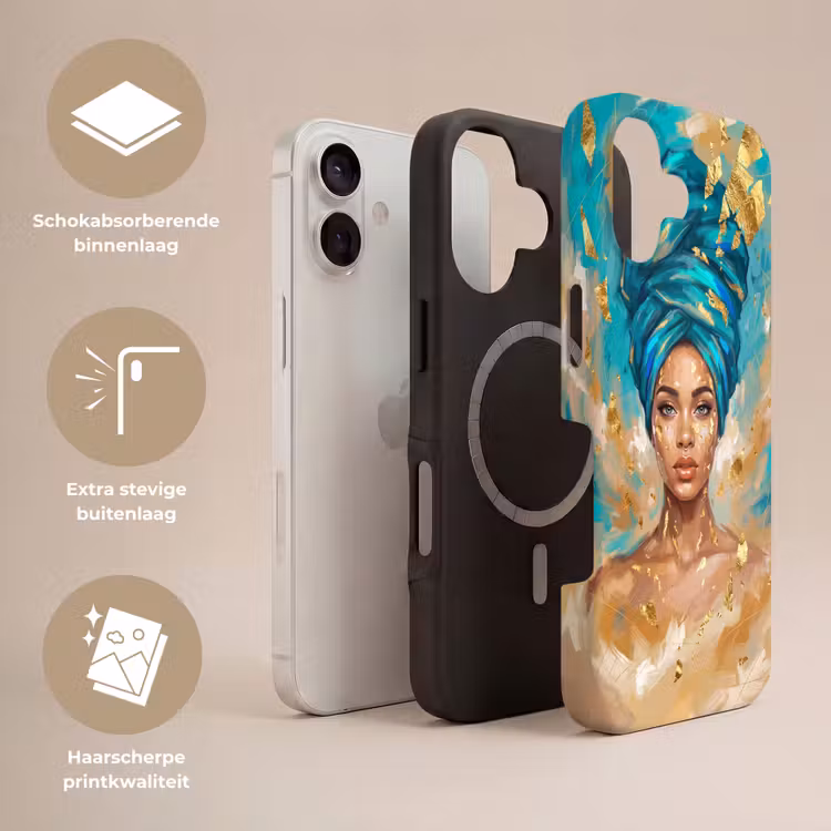 Portret - Vrouw - Schilderij - Blauw - Goud - Expressief Toughcase MagSafe Apple iPhone 17 klein -USP_Lagen_NL