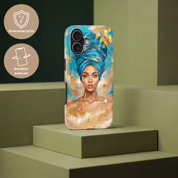 Portret - Vrouw - Schilderij - Blauw - Goud - Expressief Toughcase MagSafe Apple iPhone 17 klein -USP_PrintM_NL