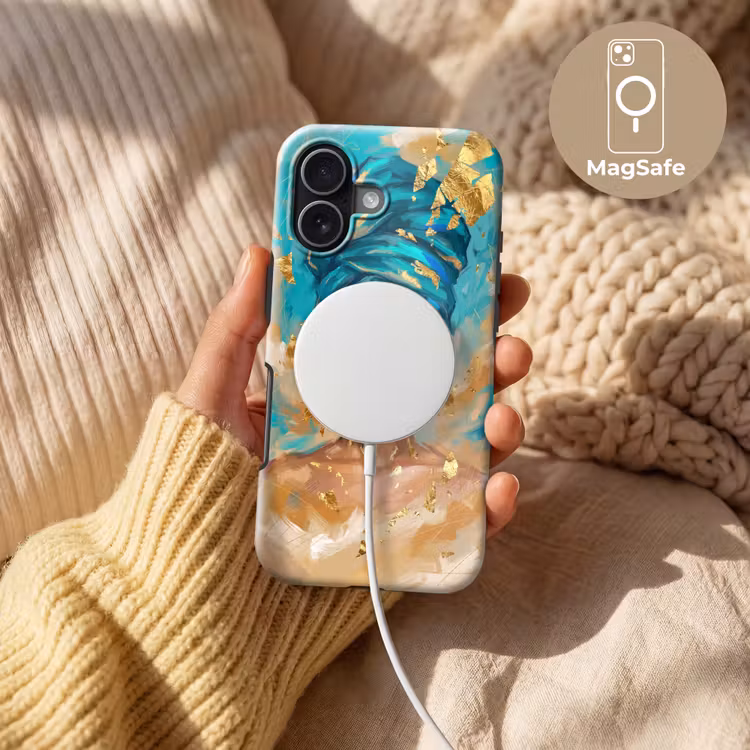 Portret - Vrouw - Schilderij - Blauw - Goud - Expressief Toughcase MagSafe Apple iPhone 17 klein -USP_MagsafeV