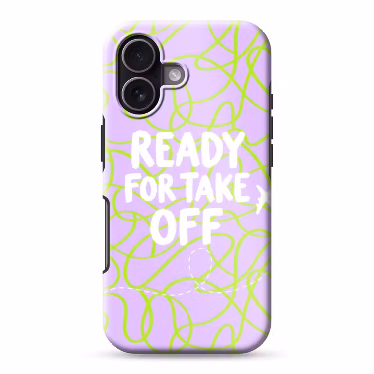 Ready for take off - Vliegtuig - Groen - Paars - Golvende lijnen Toughcase MagSafe Apple iPhone 17 klein -3d